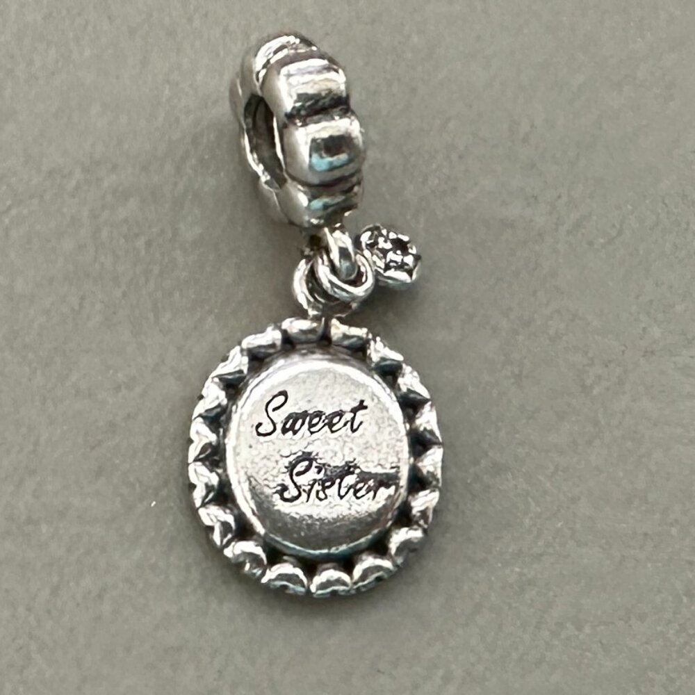 Authentic Pandora Sterling Silver Sweet Sister Dangle Charm - Like New - EUC